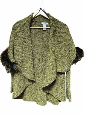LaSeine Marled Knit Faux Fur Sweater with Hood Green S